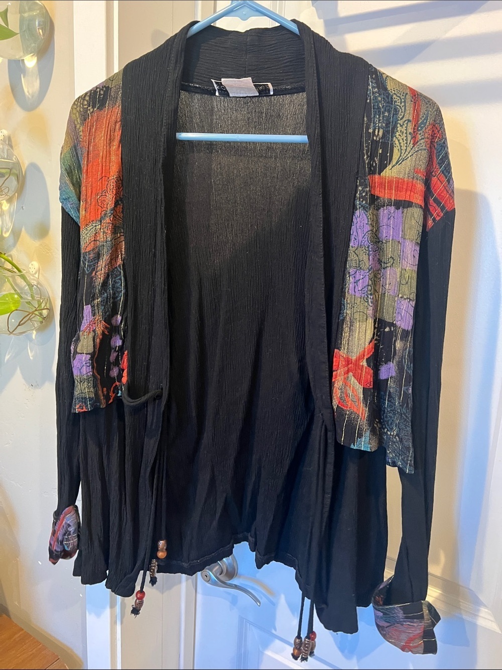 Solitaire Vintage Black Top with Multicolor Printed Yoke and Cuffs - Picture 8 of 9